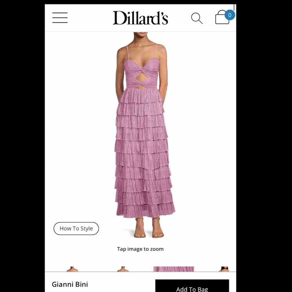 Gianni Bini Grace Metallic Plisse Sweetheart Neck Cut-Out Tiered Dress